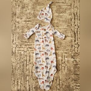 NWOT Caden Lane Newborn Knot Gown and Hat Safari Party Set
